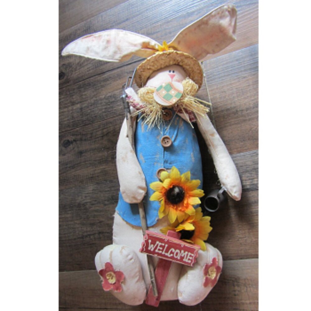 Handmade Folk Art Painted Fabric Bunny Doll